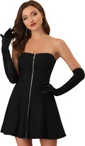 Thumbnail for your product : Allegra K Women's Strapless Exposed Zipper Front Tube Mini Party A-Line Dress Black XS-4