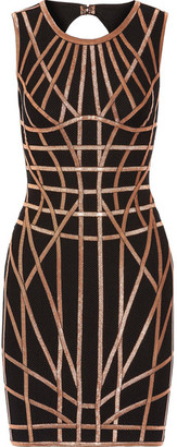 Herve Leger Romee Metallic-trimmed Stretch Jacquard-knit Dress - Black