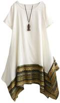 Thumbnail for your product : Minibee Women's Ethnic Cotton Linen Short Sleeves Irregular Tunic Dress XL