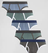 Thumbnail for your product : ASOS DESIGN Briefs In Tonal Blue And Green 5 Pack SAVE