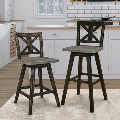 Gracie Oaks Counter Height Chairs Set Of 2 X-Back 360-Degree Swivel Chair Solid Rubberwood Kitchen Dining Furniture