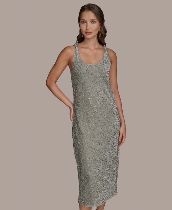Donna Karan New York Women's Sleeveless Beaded Velvet Dress - Weathered Sage/ Silver