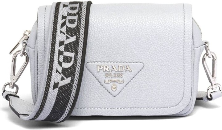 Prada Flou Logo-plaque Shoulder Bag In Grey