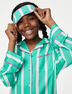 M&S Collection Satin Striped Pyjamas with Eye Mask (6-16 Yrs) - ShopStyle  Girls' Pajamas