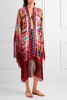 Thumbnail for your product : Dolce & Gabbana Fringed Printed Silk-twill Kaftan - Pastel pink