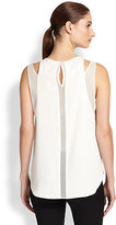 Thumbnail for your product : Rebecca Taylor Cutout-Shoulder Mesh-Paneled Tank