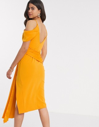 ASOS DESIGN drape detail cami pencil midi dress in orange