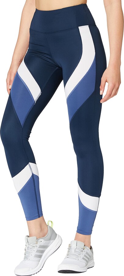 Aurique Amazon Brand Women's Colour Block Sports Leggings Blue (Dress  Blue/White/Gray Blue) - ShopStyle Hosiery