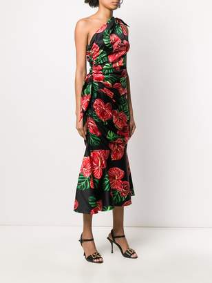 Dolce & Gabbana One-Shouldered Floral-Print Dress