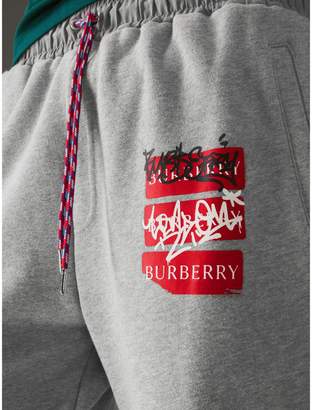Burberry Graffitied Ticket Print Sweatpants , Size: XL, Grey