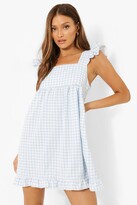 Thumbnail for your product : boohoo Gingham Print Pinafore Denim Dress