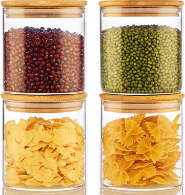 Latitude Run 21Oz - 4 Pack Glass Jars With Bamboo Lids Glass Food Storage Containers With Airtight Lids Air Tight Pantry Storage Containers