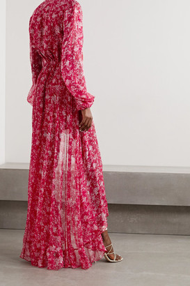 Caroline Constas Liv Wrap-effect Floral-print Silk-chiffon Maxi Dress - Red