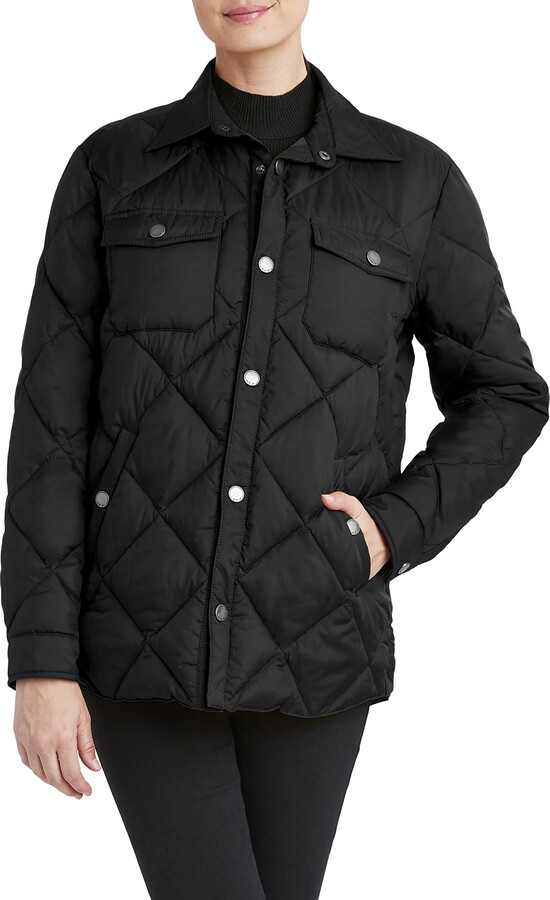 HFX Women's Short Quilted Lightweight Shirt Jacket Chest Patch Pockets
