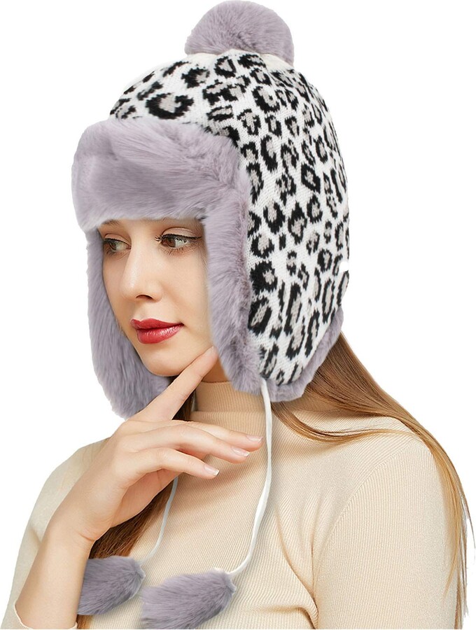 88AMZ Womens Winter Thermal Leopard Print Bomber Hats ShopStyle