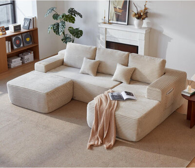 Latitude Run Spacious Modular Sofas Plush Upholstered Fabric Modern U-shaped Design For Home Living