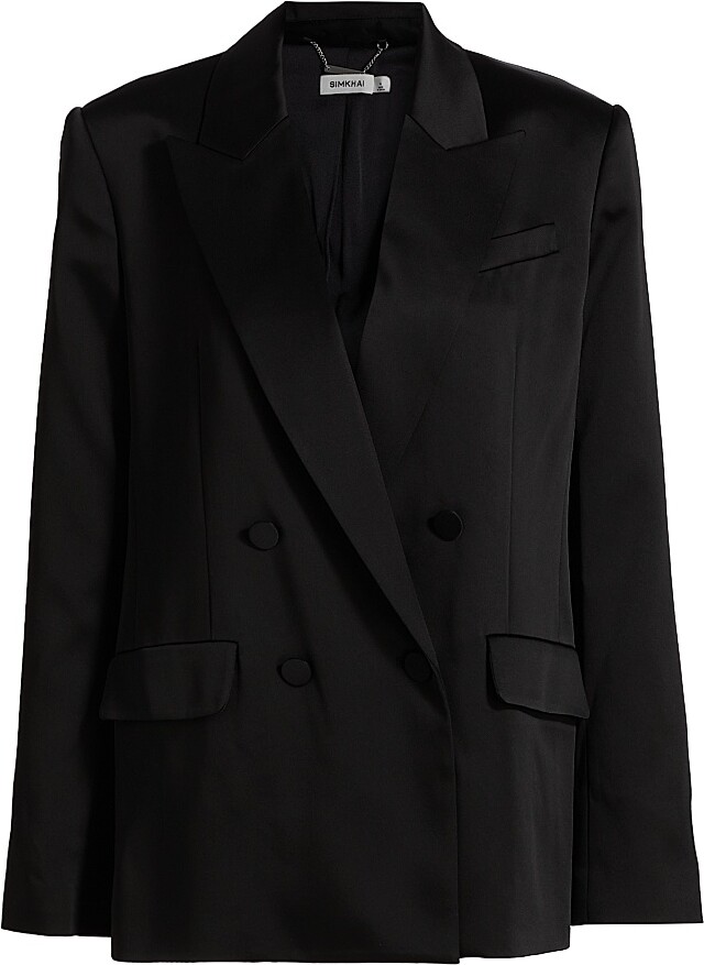 SIMKHAI Women's Norah Satin Double-Breasted Blazer - Black - Size 2