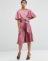 Thumbnail for your product : ASOS Pleated Wrap Midi Dress in Satin