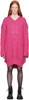 we11done Pink Cable Knit '11' Sweater Dress