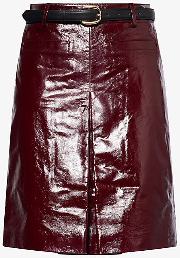 Self-Portrait Womens Burgundy Belted Straight-Leg Faux-Leather Mini Skirt 12