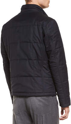 Ermenegildo Zegna Square-Quilted Button-Down Shirt Jacket, Navy