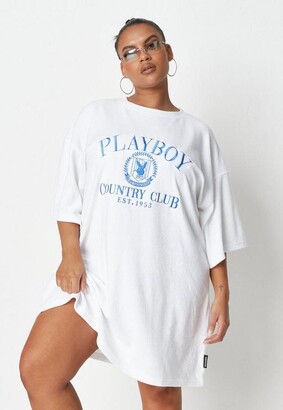 Missguided Playboy X Plus Size White Towelling T Shirt Dress - ShopStyle