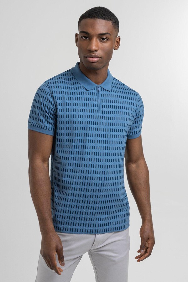 Steel & Jelly Blue Geometric Stripe Short Sleeve Polo Shirt - ShopStyle