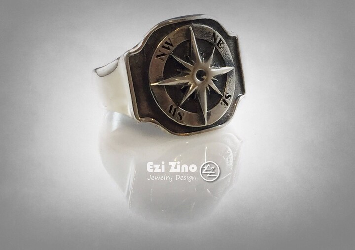 Etsy Compass Signet Ring Solid Silver Sterling 925 By Ezi Zino