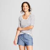 Thumbnail for your product : A New Day Women's Striped Fitted Elbow 3/4 Sleeve T-Shirt - A New Day White/Navy
