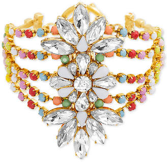 Steve Madden Gold-Tone Crystal & Bead Floral Multi-Row Bangle Bracelet