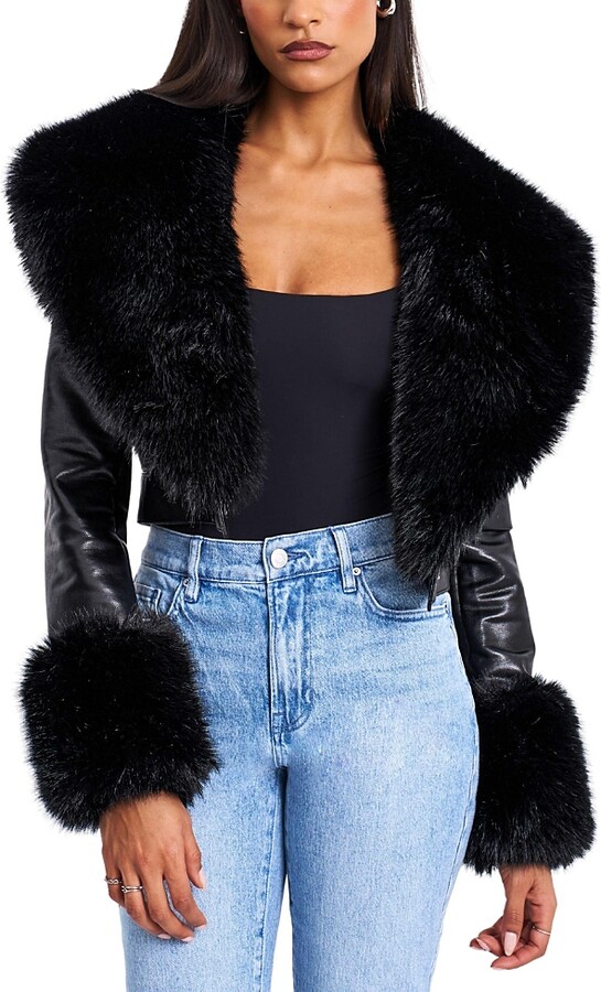 Miss Circle Ziah Cropped Faux Leather Jacket with Fur Collar
