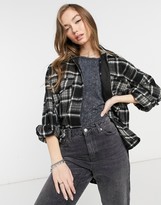 Thumbnail for your product : Bershka oversized check shacket in black