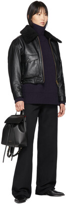 Ami Alexandre Mattiussi Black Grained Leather Shearling Jacket