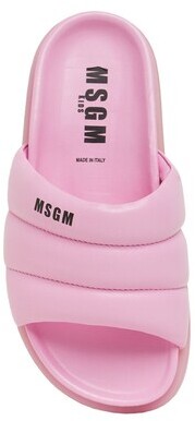 MSGM Logo print leather slide sandals
