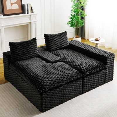 Wrought Studio Modular Turtle Velvet Sofa With Convertible Twin-seat And Chaise Lounge Adjustable L-shape & Straight Shape