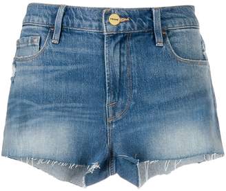 Frame Frayed High-Rise Denim Shorts