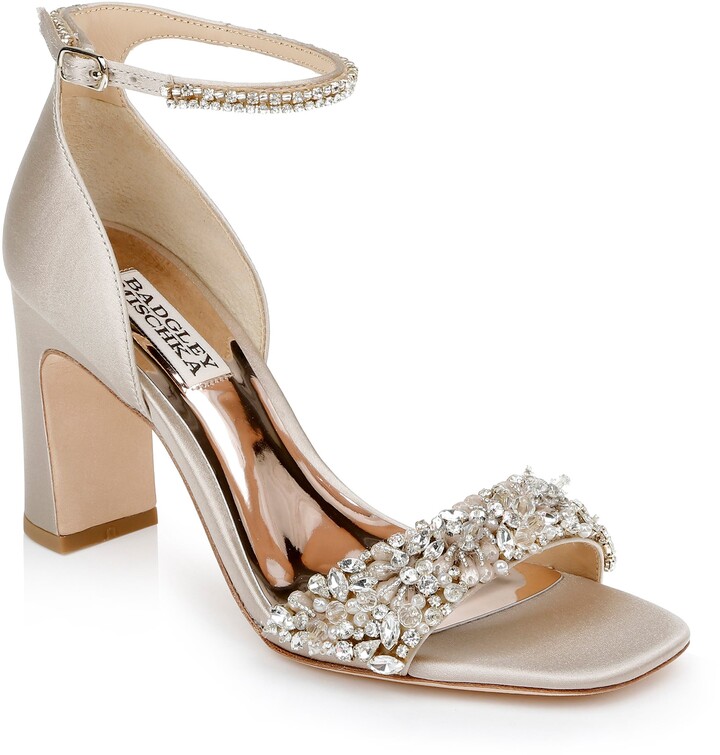 Bangfox Women's Elegant Round Toe Satin Pearls Ankle Strap High Heels Wedding Shoes find 