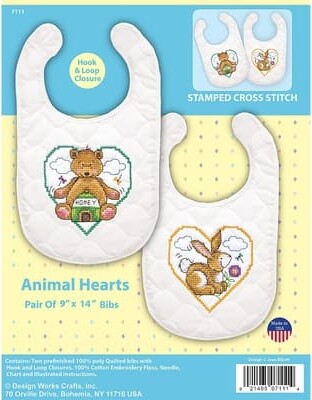 Designworks Design Works™ Animal Hearts Bibs Stamped Cross Stitch Kit
