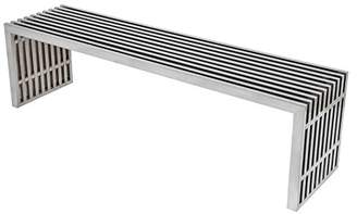 LeisureMod Eldert 59" Polished Modern Stainless Steel Bench in Silver