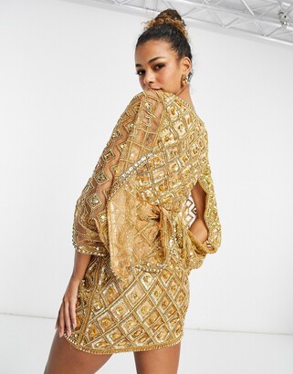 A Star Is Born exclusive embellished mini dress with cape sleeve in gold
