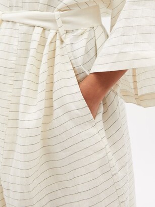 Deiji Studios Striped Stonewashed Linen Robe - White Stripe