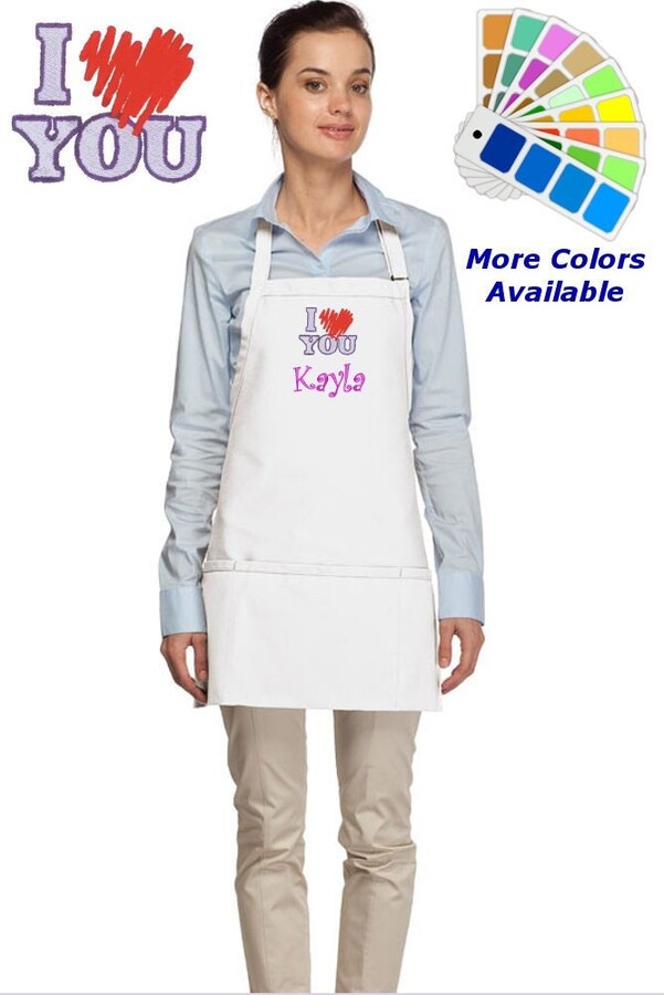 Etsy Personalized Apron Embroidered I Love You Heart Design Dad Mom Gift