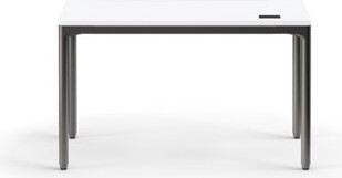 Humanscale eFloat Quattro, Sit-Stand Desk with Carbon Base, Carbon Painted Wood Top, and Salzburg Leather Cable Manager