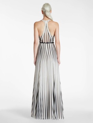 Halston Stripe Printed Gown With Belt
