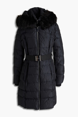 DKNY Belted quilted shell hooded coat