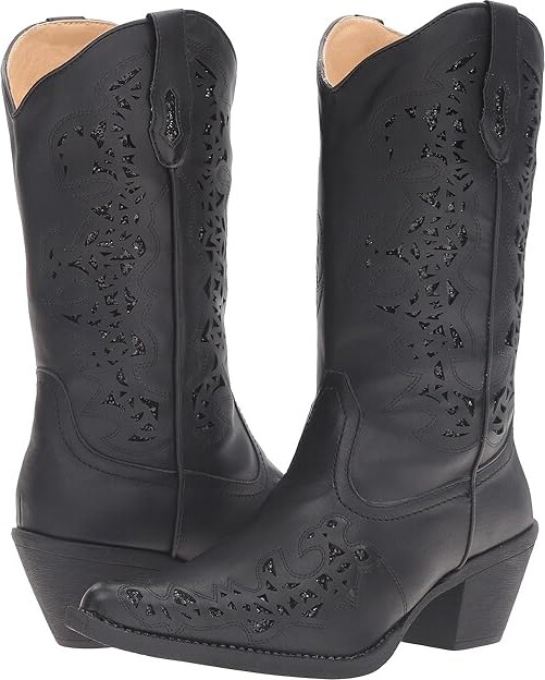 Roper Alisa (Black Faux Leather) Cowboy Boots ShopStyle