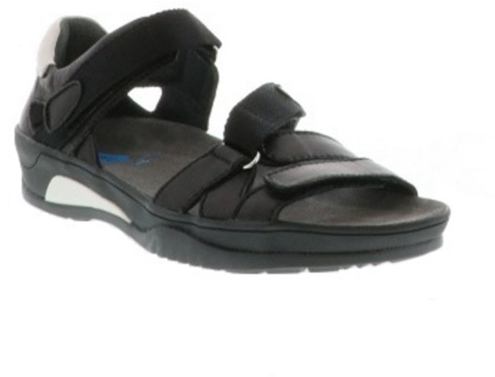 black leather walking sandals
