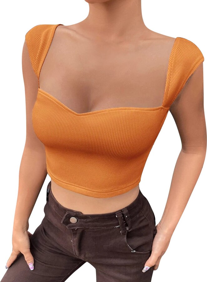 Womens Sleeveless Bustier Crop Tops Sexy Square Neck Solid Color