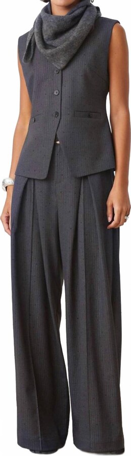 Suncoo Pinstripe With Subtle Sparkle Vest In Charcoal Grey
