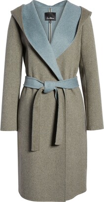Sam Edelman Double Face Wool Blend Wrap Coat with Hood